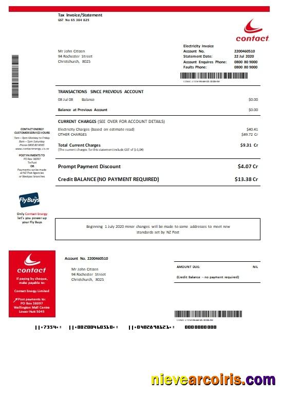 New Zealand Contact Energy proof of energy